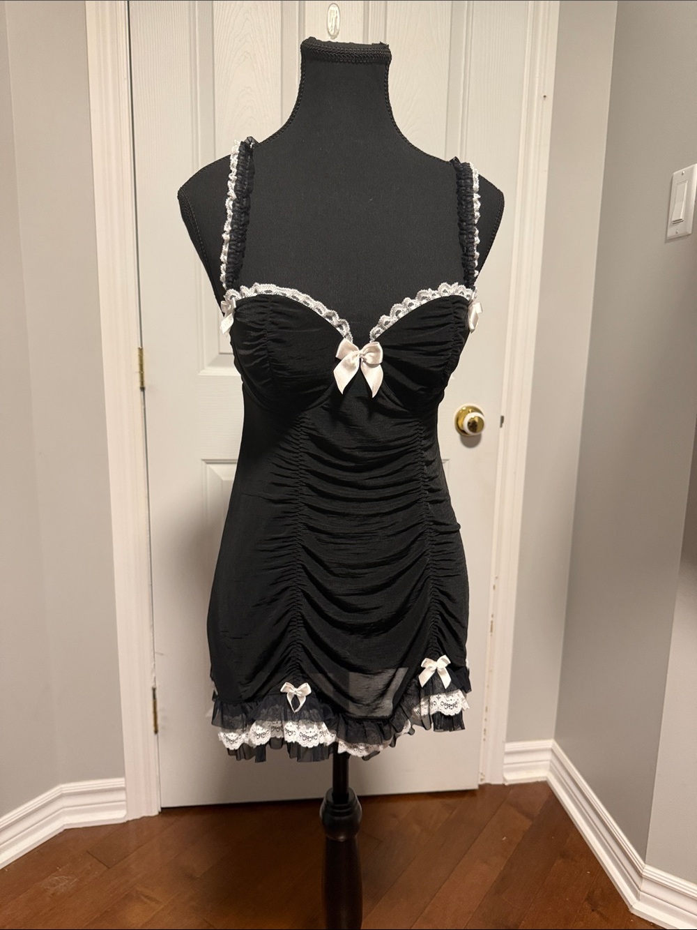 La SENZA Black Chemise with White Lace Bows